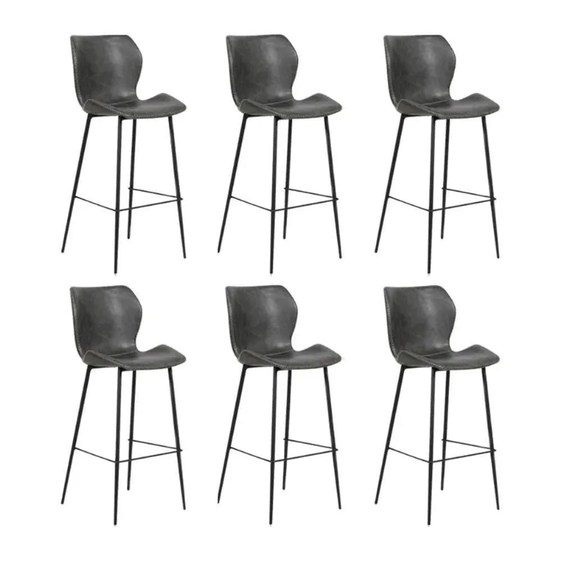 Kit 6 Banquetas Alta Com Encosto Para Bancada Cozinha Penha R02 Sintético Cinza Grafite - Mpozenato