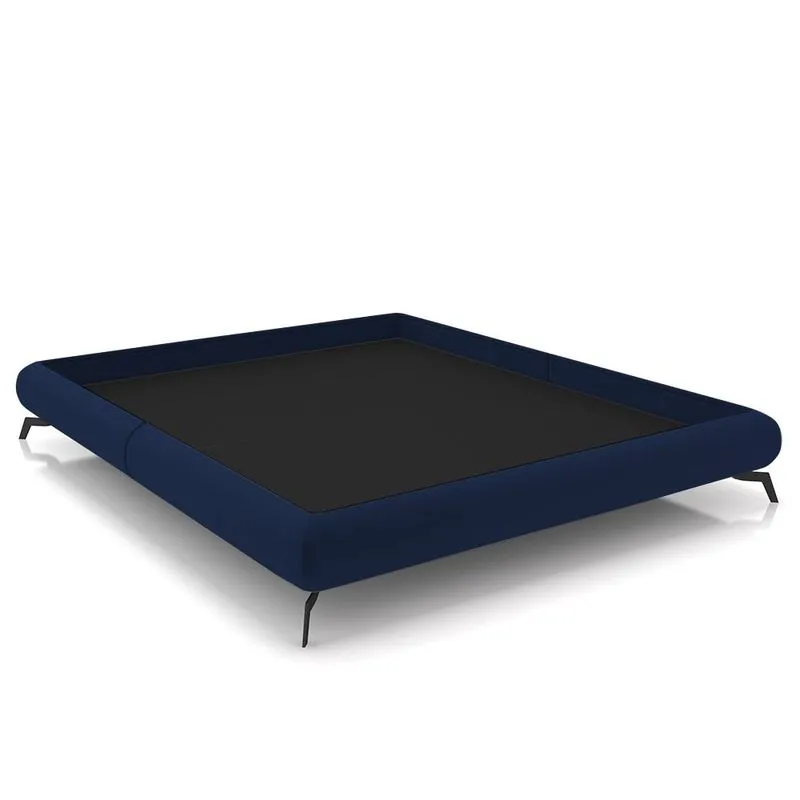 Cama Casal Base Box 138x188cm Pés de Ferro Cold P02 Veludo Azul - Mpozenato