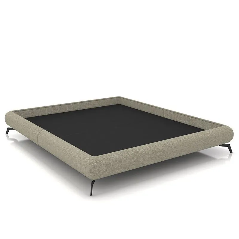 Cama Queen Base Box 158x198cm Pés De Ferro Cold P02 Linho Bege - Mpozenato