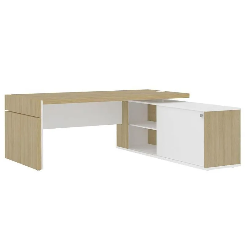 Mesa Diretor Em L Com Tomada 183x202cm Corp A06 Carvalho/branco - Mpozenato
