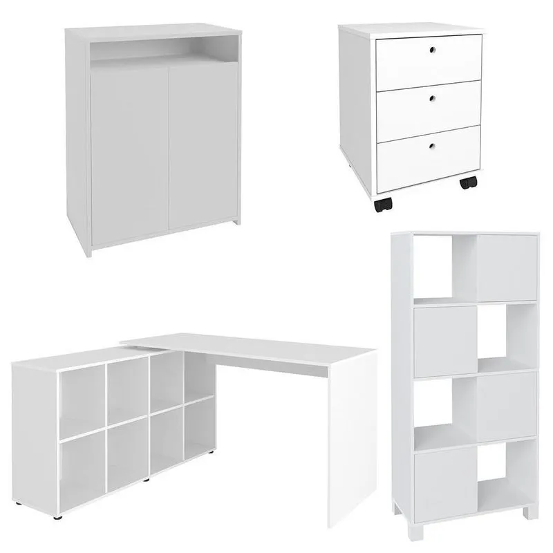 Conjunto Escritório Home Office 4 Peças Nil A06 Branco - Mpozenato