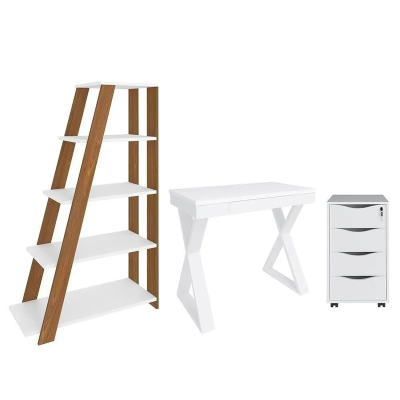 Conjunto Escritório Home Office 3 Peças Veneti A06 Branco - Mpozenato