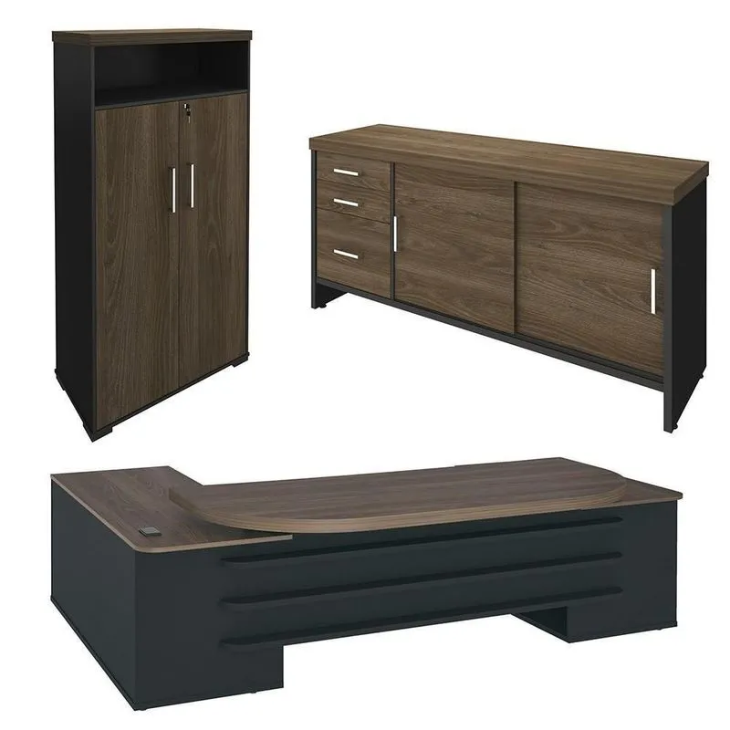 Conjunto Escritório Home Office 3 Peças Corp A06 Charuto-preto - Mpozenato