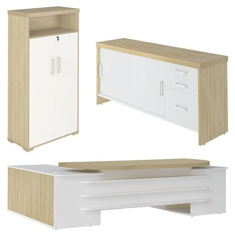 Conjunto Escritório Home Office 3 Peças Corp A06 Carvalho-branco - Mpozenato