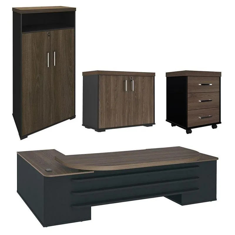 Conjunto Escritório Home Office 3 Peças Mesa Em L Corp A06 Charuto-preto - Mpozenato