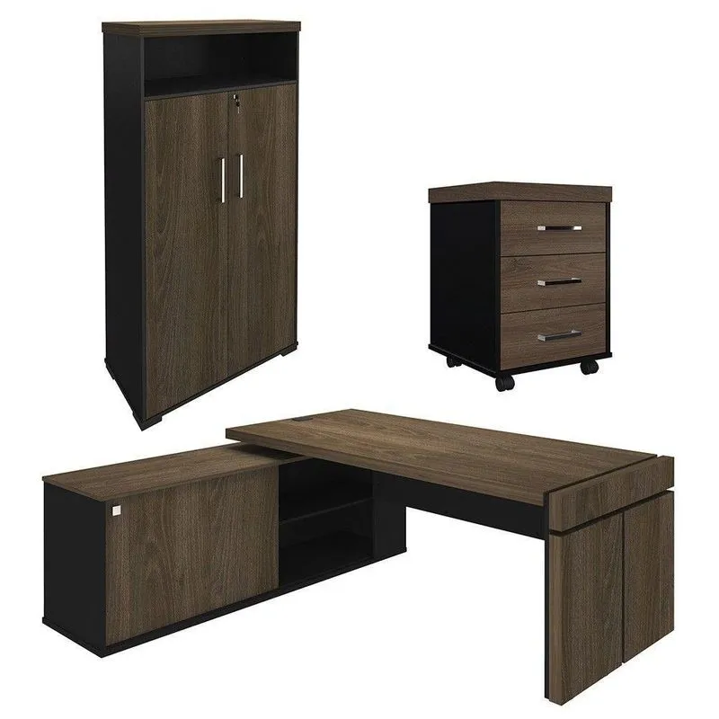 Conjunto Escritório Home Office 3 Peças Mesa Diretor Corp A06 Charuto/preto - Mpozenato