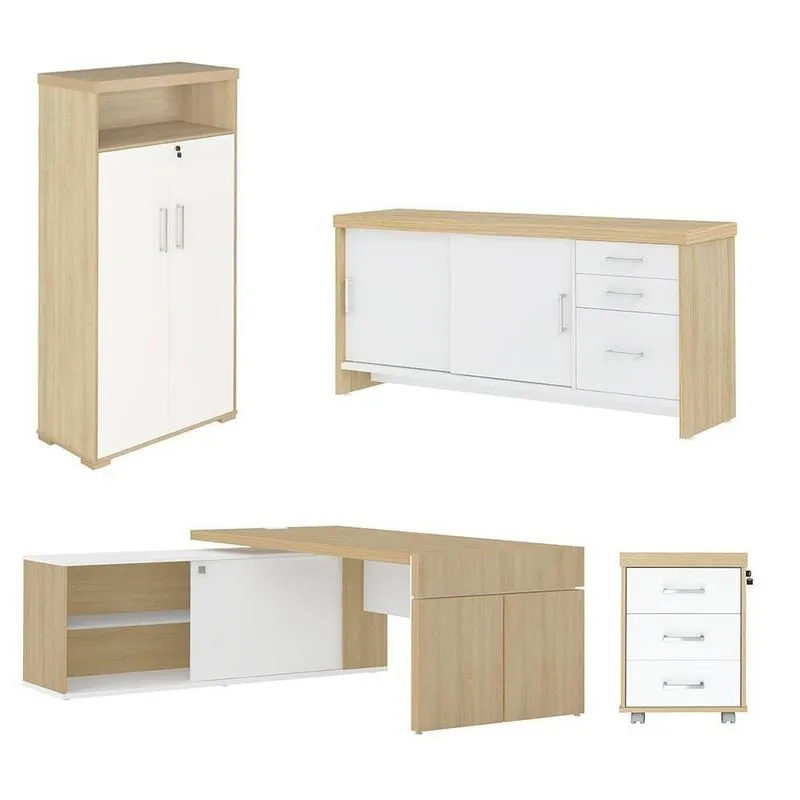 Conjunto Escritório Home Office 4 Peças Mesa Diretor Corp A06 Carvalho/branco - Mpozenato