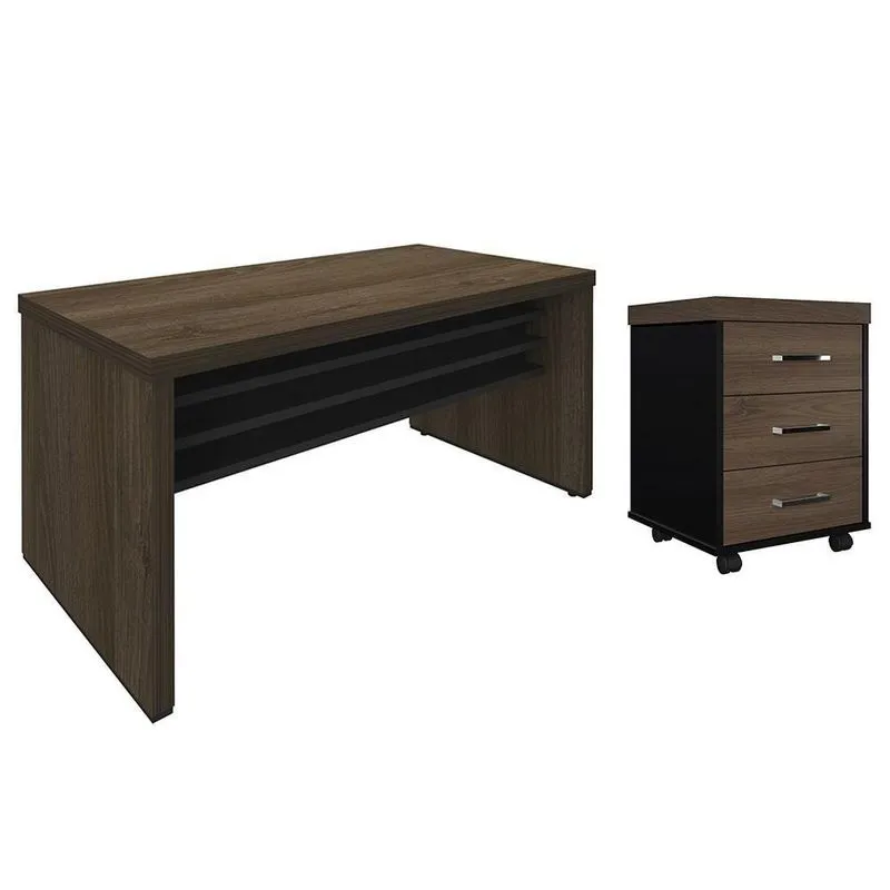 Mesa Para Escritório 160cm E Gaveteiro Com Rodízios Corp A06 Charuto/preto - Mpozenato