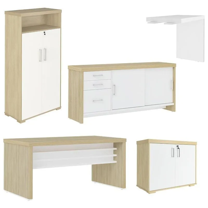 Conjunto Escritório Home Office 5 Peças Corp A06 Carvalho-branco - Mpozenato