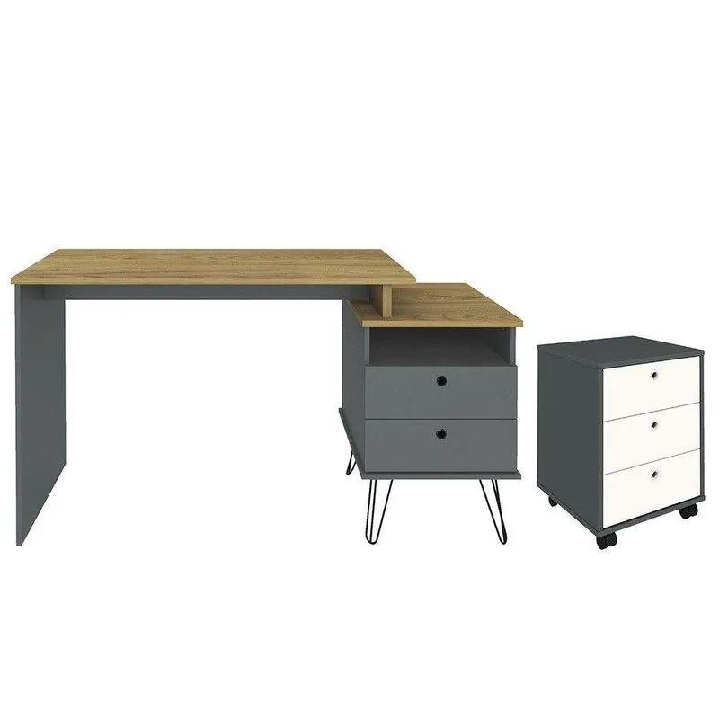 Mesa Escrivaninha Lux Industrial E Gaveteiro Com Rodízios Nil A06 Olmo-grafito-branco - Mpozenato