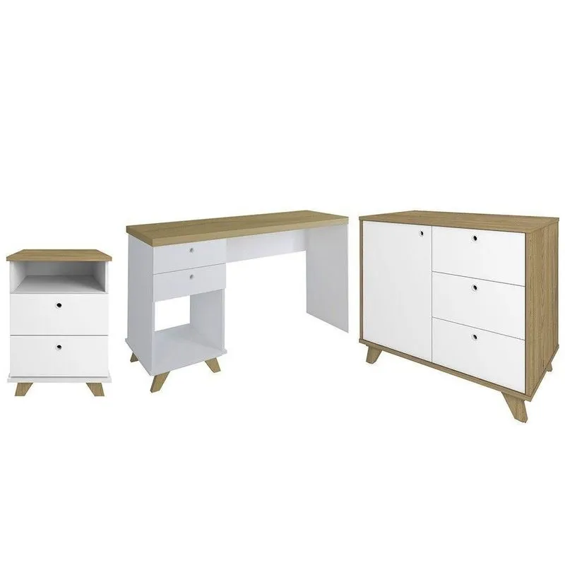 Conjunto Escritório Home Office 3 Peças Elai A06 Olmo-branco - Mpozenato