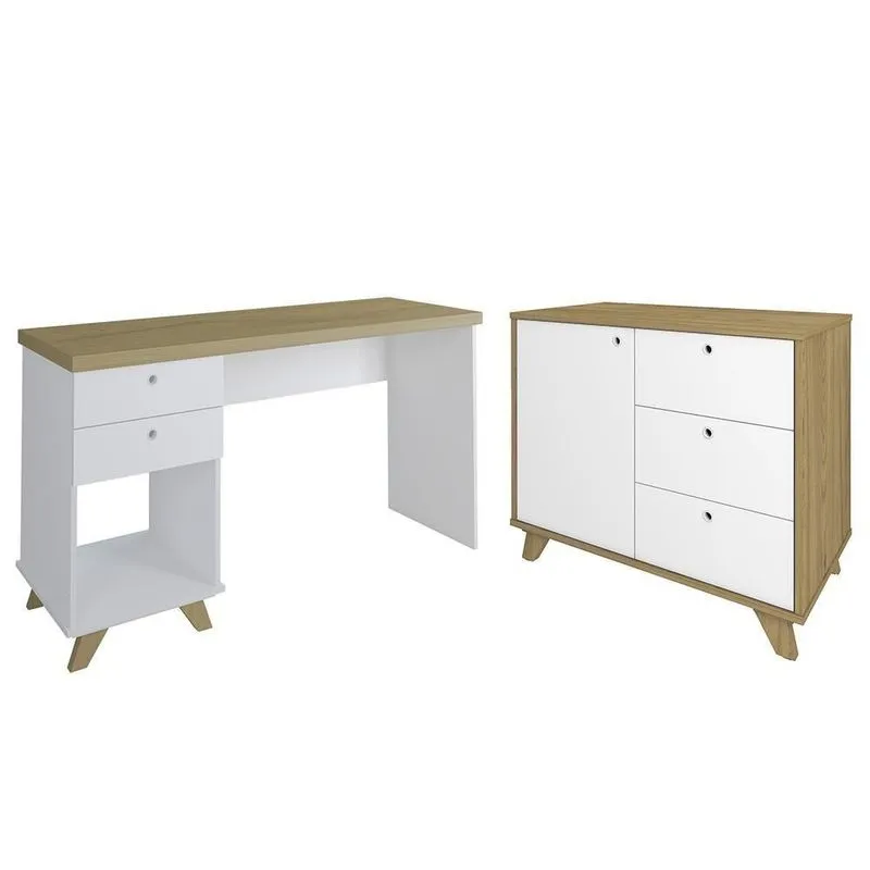 Mesa Escrivaninha 135cm Elai E Balcão 1 Porta 3 Gavetas Merano A06 Olmo-branco - Mpozenato