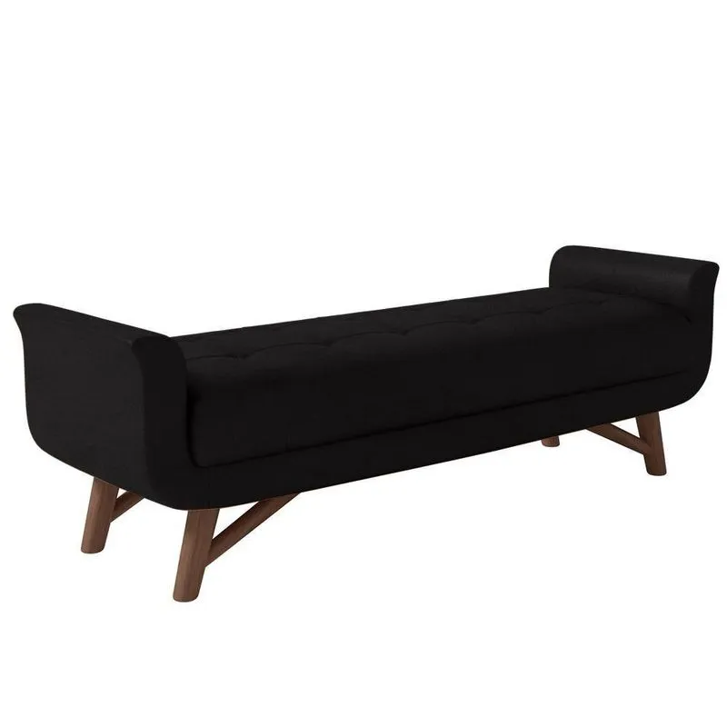Puff Recamier Calçadeira 160cm Base Madeira Neville Z37 Sintético Preto - Mpozenato