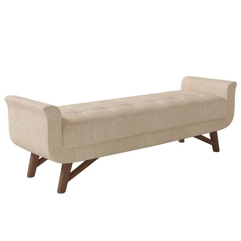 Puff Recamier Calçadeira 195cm Base Madeira Neville P02 Bouclé Bege - Mpozenato