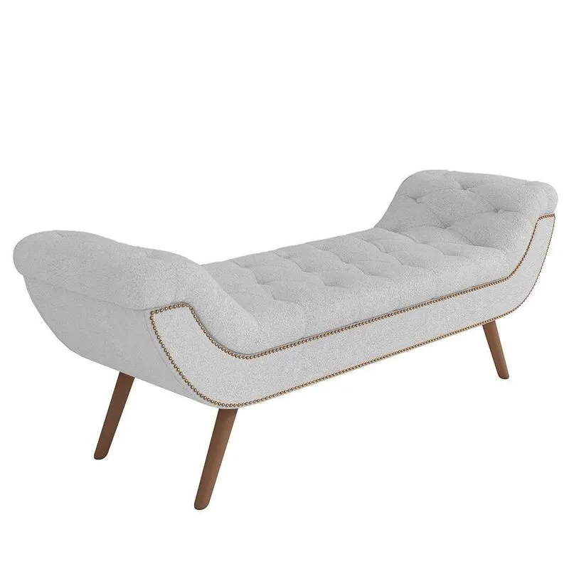Puff Recamier Calçadeira 140cm Pés Palito Madeira Venêto P02 Bouclé Branco - Mpozenato
