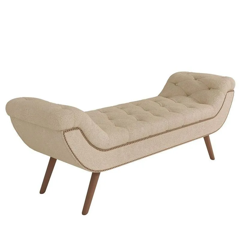 Puff Recamier Calçadeira 140cm Pés Palito Madeira Venêto Z37 Boucle Bege - Mpozenato