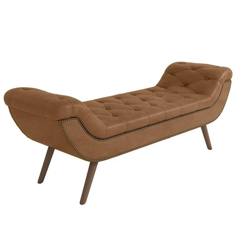 Puff Recamier Calçadeira 140cm Pés Palito Madeira Venêto Z37 Sintético Caramelo - Mpozenato