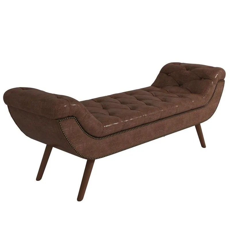 Puff Recamier Calçadeira 140cm Pés Palito Madeira Venêto Z37 Sintético Marrom - Mpozenato