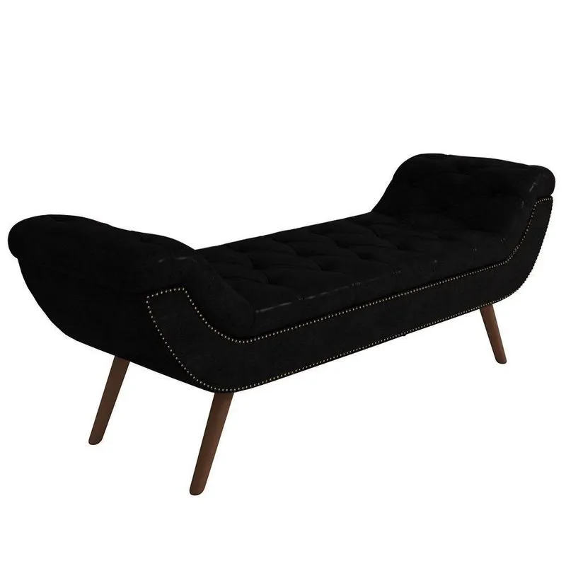 Puff Recamier Calçadeira 195cm Pés Palito Madeira Venêto P02 Sintético Preto - Mpozenato