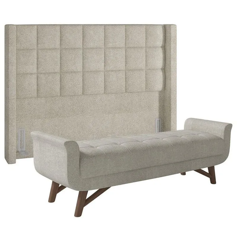 Cabeceira Cama Box Queen 160cm Pisa E Recamier Neville Z37 Boucle Cru - Mpozenato