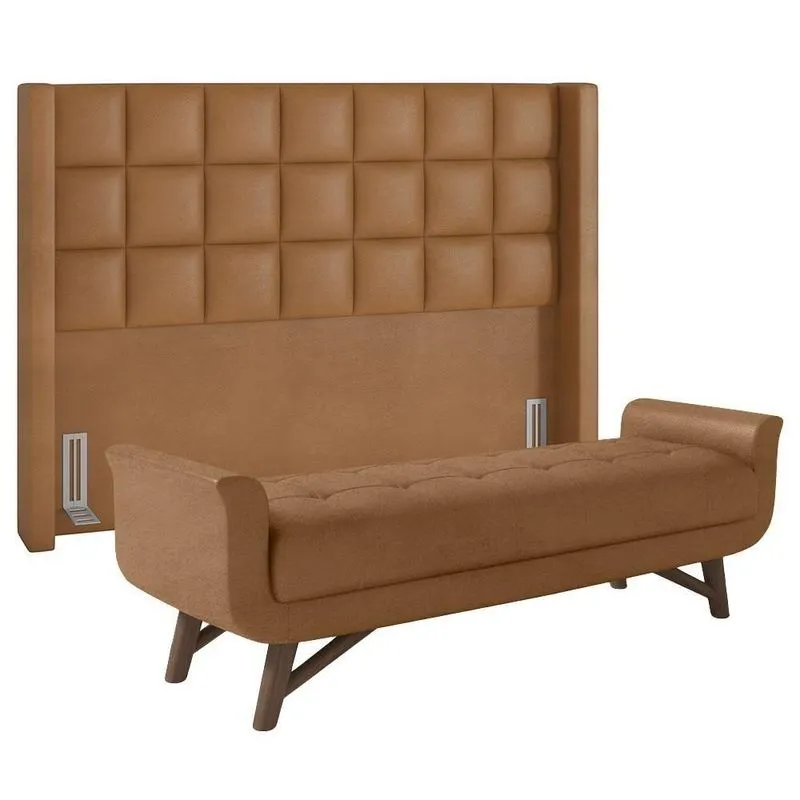 Cabeceira Cama Box King 195cm Pisa E Recamier Neville Z37 Sintético Caramelo - Mpozenato