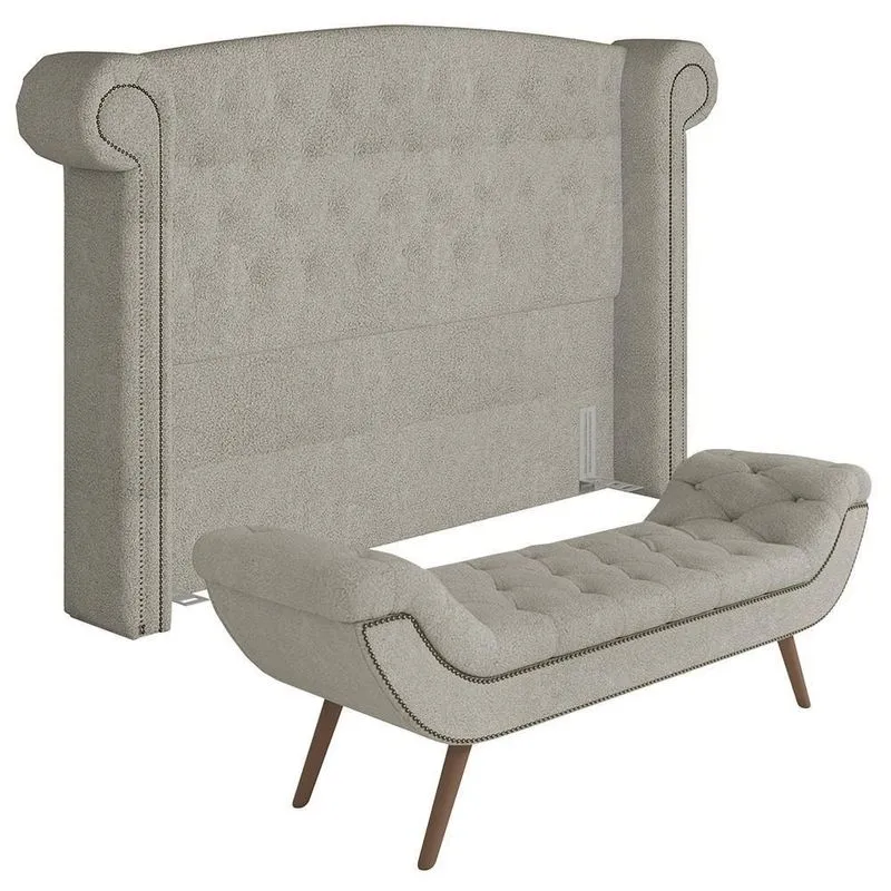 Cabeceira Cama Box Casal 140cm Provença E Recamier Veneto Z37 Boucle Cru - Mpozenato
