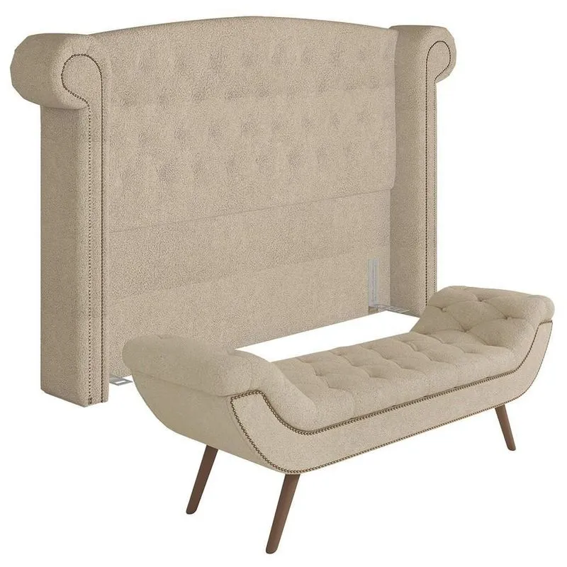 Cabeceira Cama Box King 195cm Provença E Recamier Veneto Z37 Boucle Bege - Mpozenato