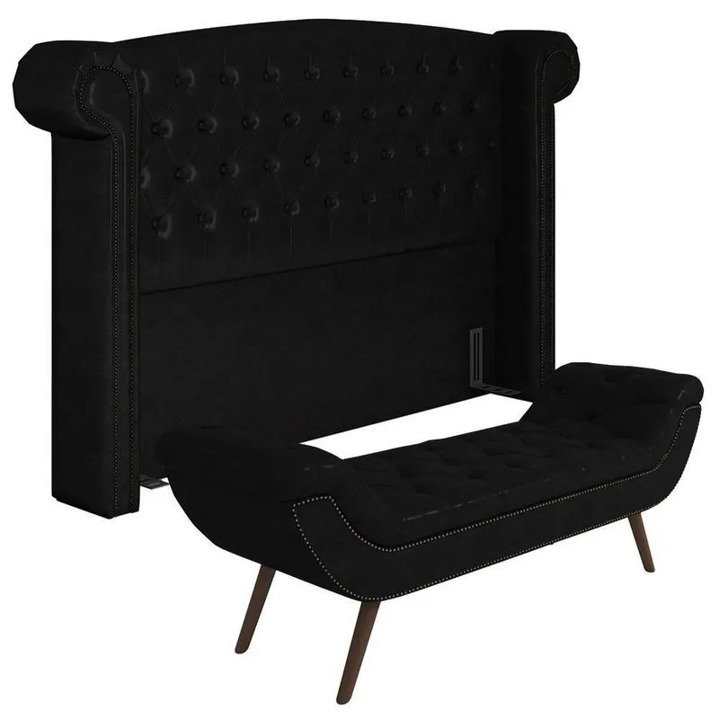 Cabeceira Cama Box King 195cm Provença E Recamier Veneto Z37 Sintético Preto - Mpozenato