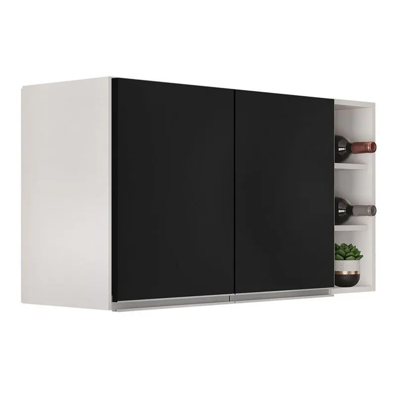 Armário De Cozinha Aéreo Califórnia 80cm E Nicho Garrafeiro 20cm Riad Branco/preto - Lumil