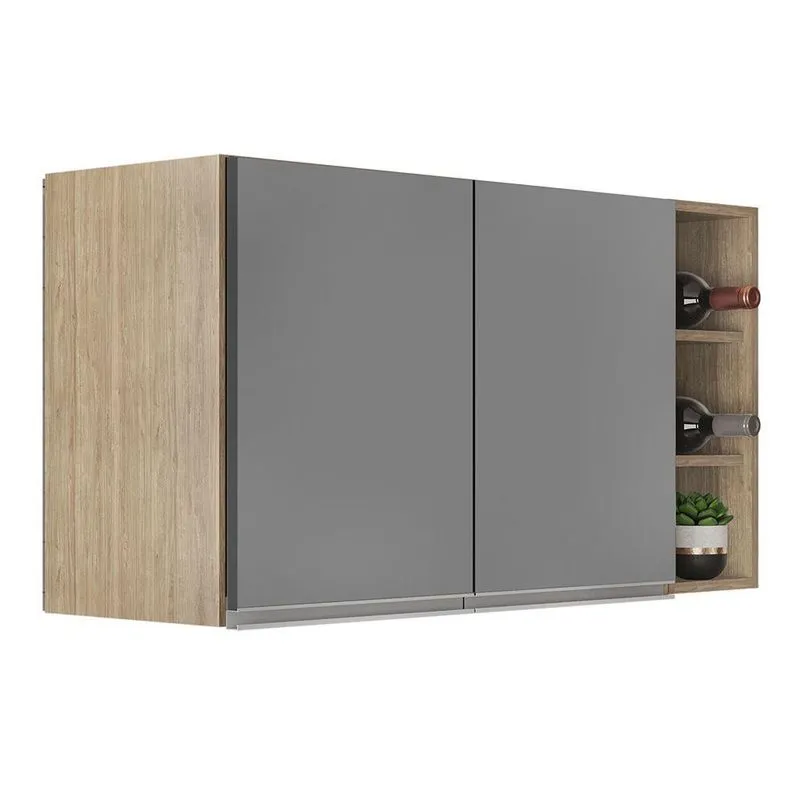 Armário De Cozinha Aéreo Califórnia 80cm E Nicho Garrafeiro 20cm Riad Castanho/cinza - Lumil