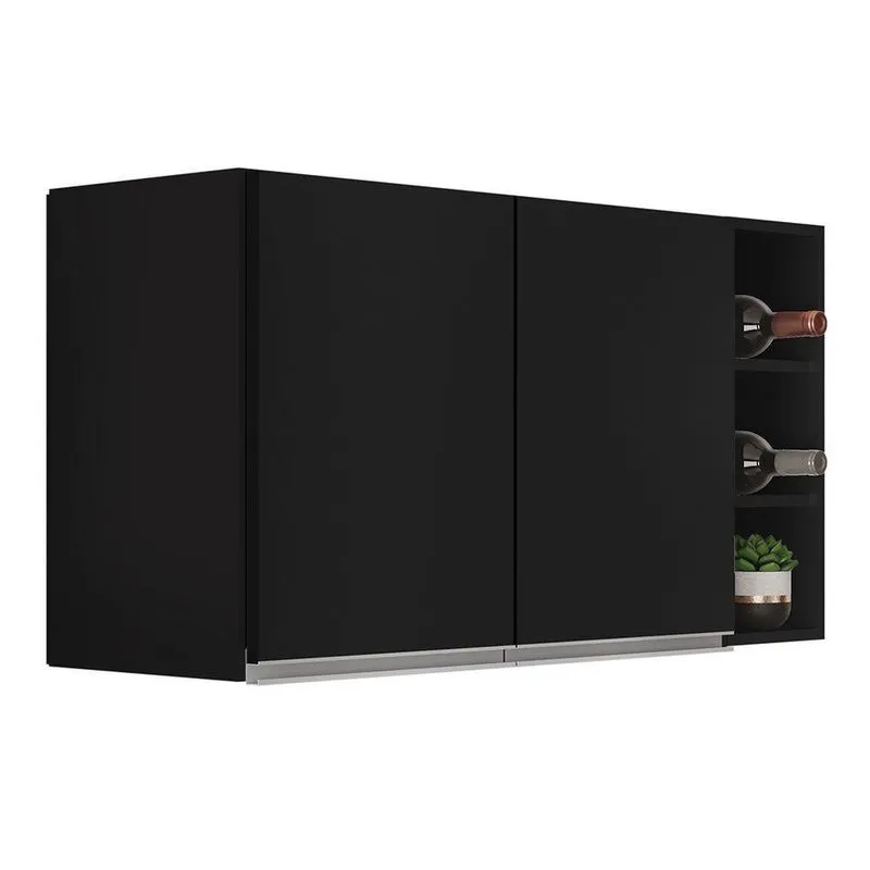 Armário De Cozinha Aéreo Califórnia 80cm E Nicho Garrafeiro 20cm Riad Preto - Lumil