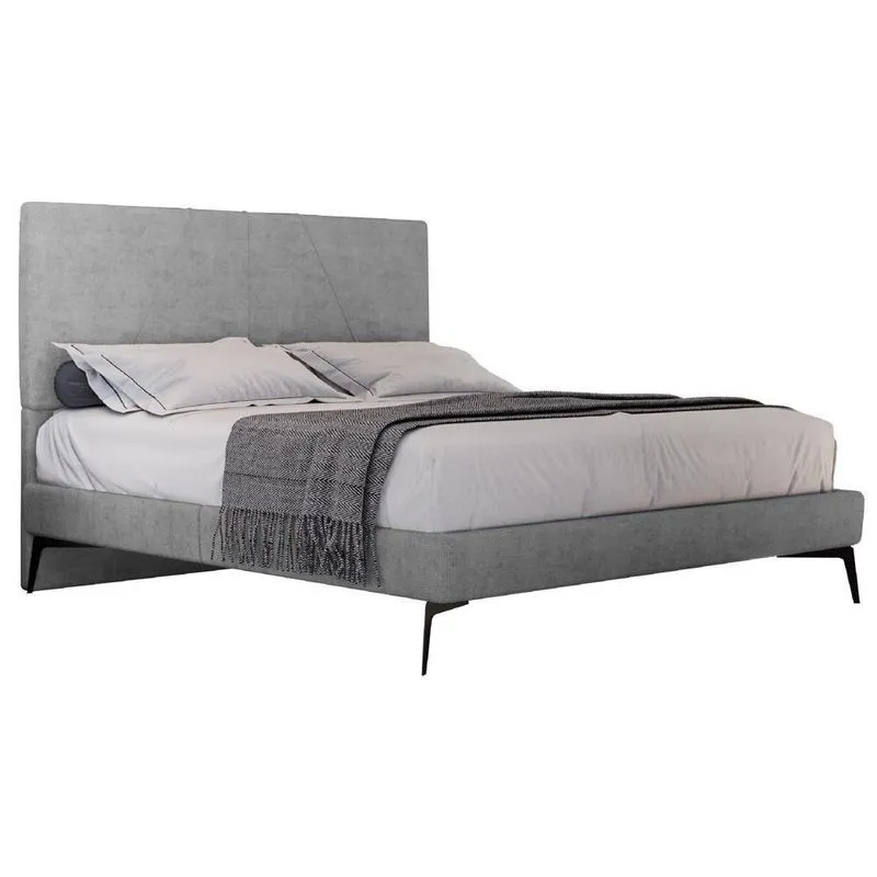 Cama Casal Com Cabeceira 145cm Pés Metálicos Elisa S05 Veludo Cinza - Mpozenato