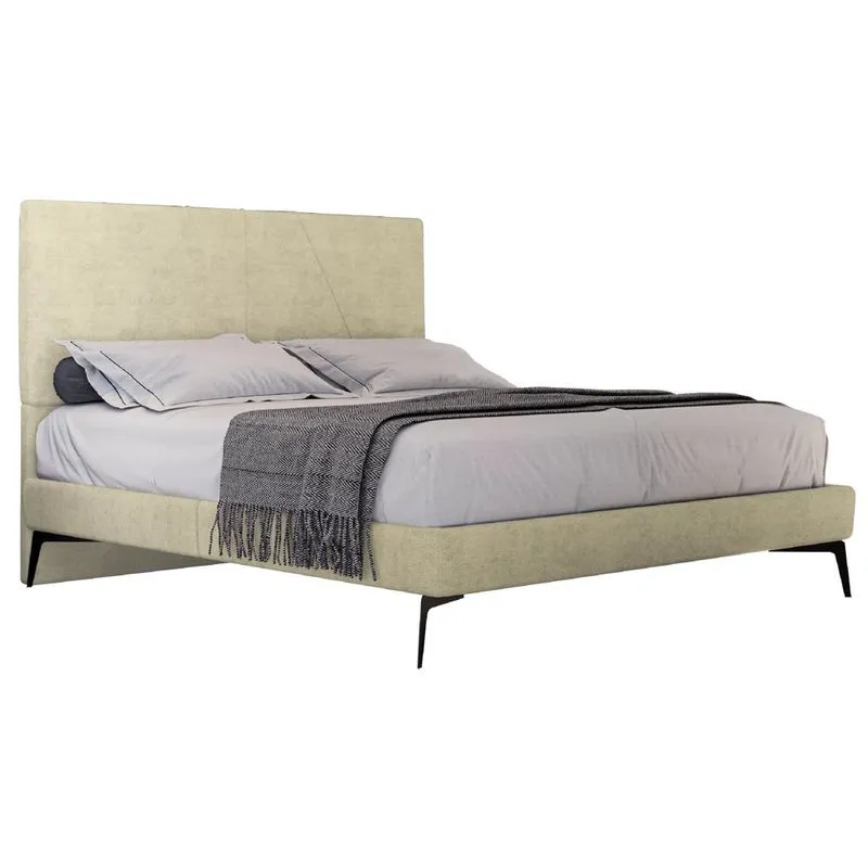 Cama Casal King com Cabeceira 199cm Pés Metálicos Elisa S05 Veludo Bege - Mpozenato