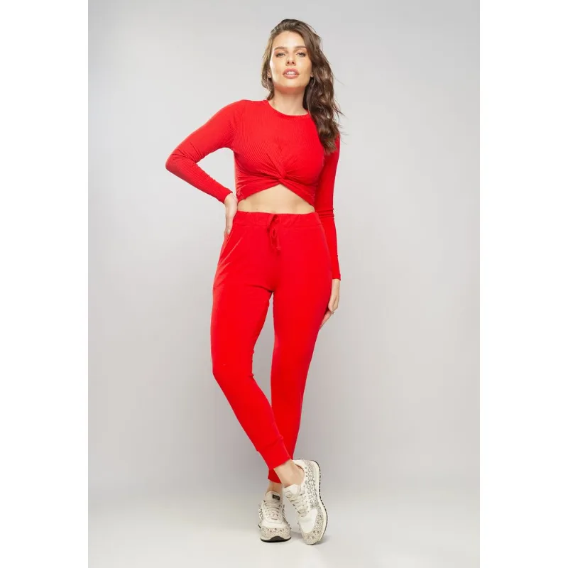 Calça Jogger Comfy Malha Canelada Vermelho Claro Salvatore Tamanho G