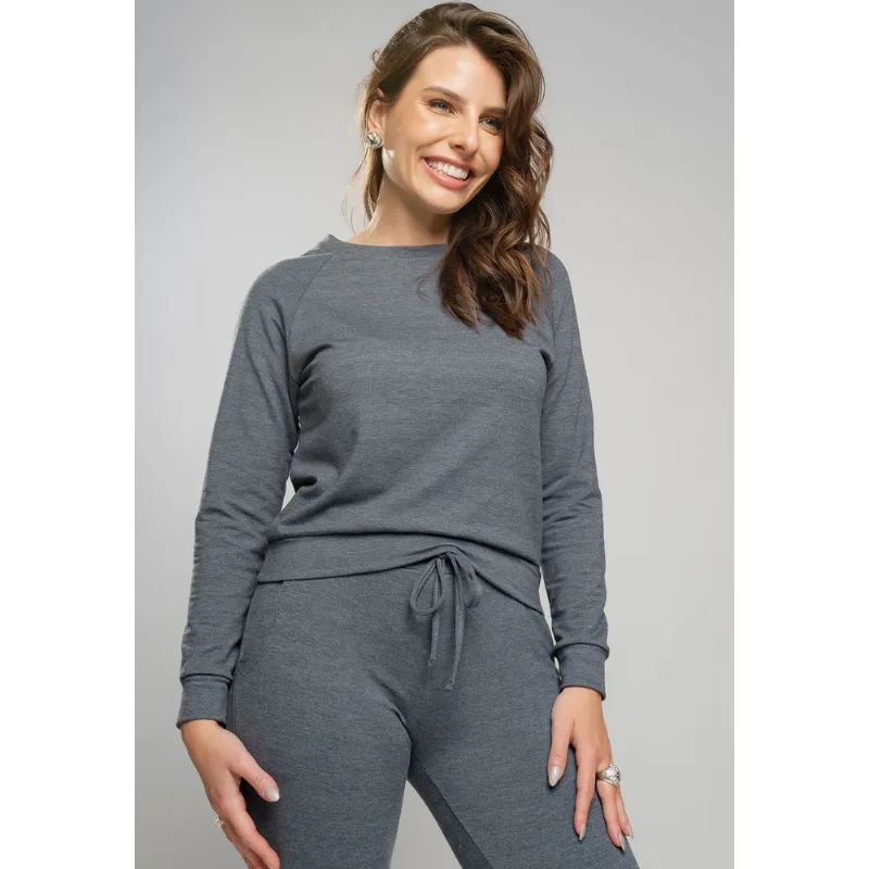 Casaco Comfy Com Gola Canoa Moletinho Grafite Salvatore Tamanho P