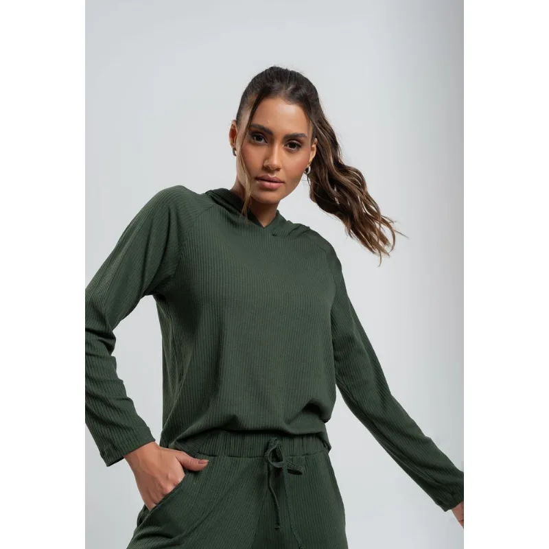 Casaco Comfy Malha Canelada Com Capuz Verde Salvatore Tamanho G