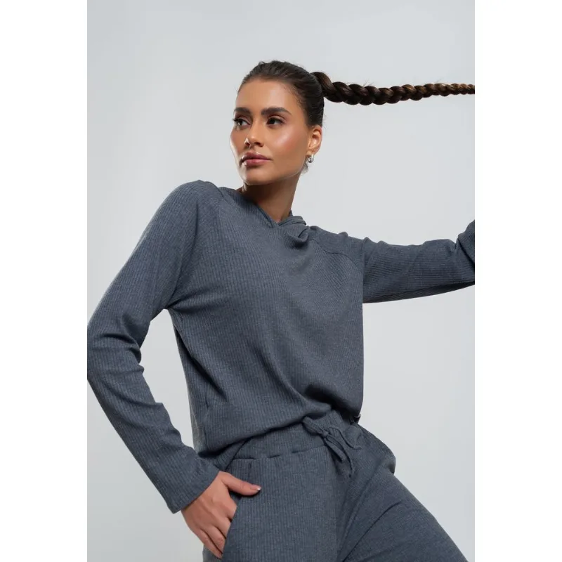Casaco Comfy Malha Canelada Com Capuz Grafite Salvatore Tamanho M