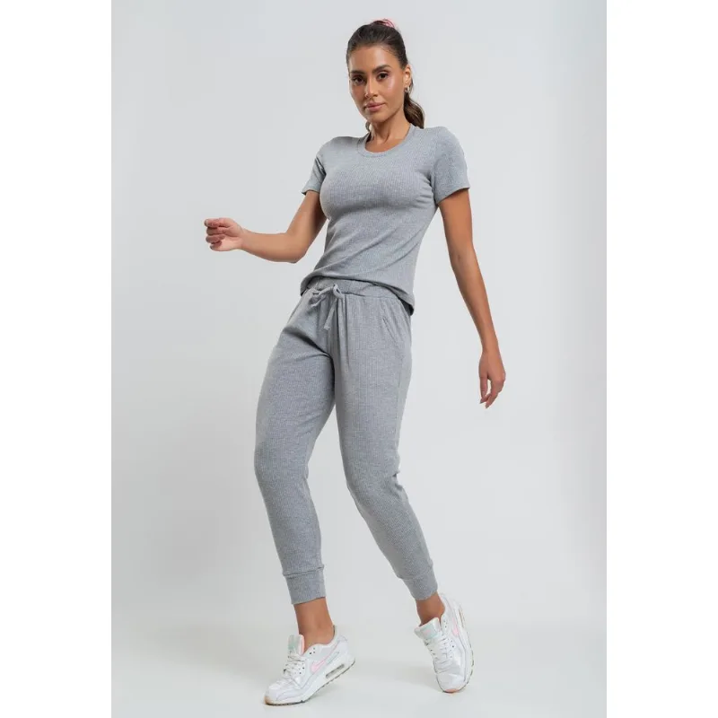 Calça Jogger Comfy Malha Canelada Mescla Salvatore Tamanho M