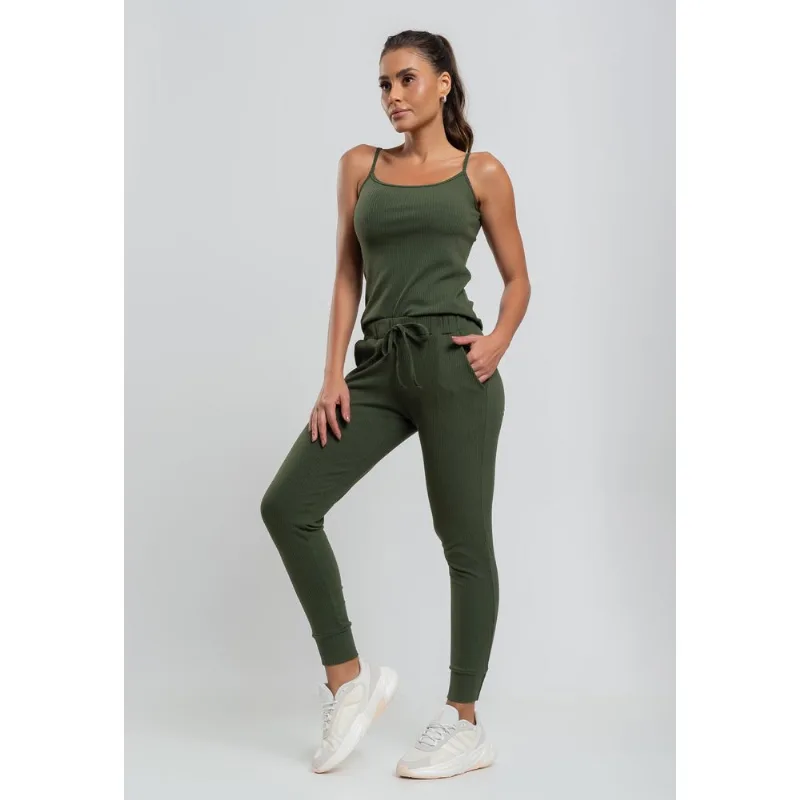 Calça Jogger Comfy Malha Canelada Verde Salvatore Tamanho P