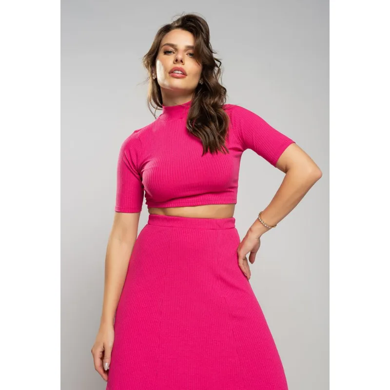 Cropped Gola Alta Comfy Malha Canelada Pink Salvatore Tamanho P