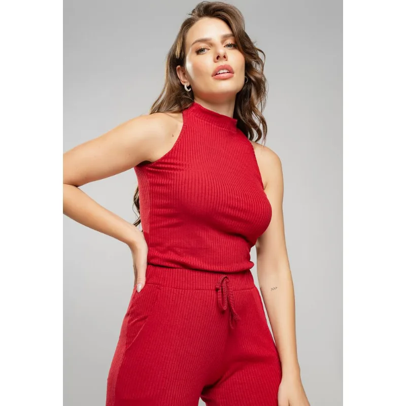 Regata Cava Americana Canelada Vermelho Salvatore Tamanho M