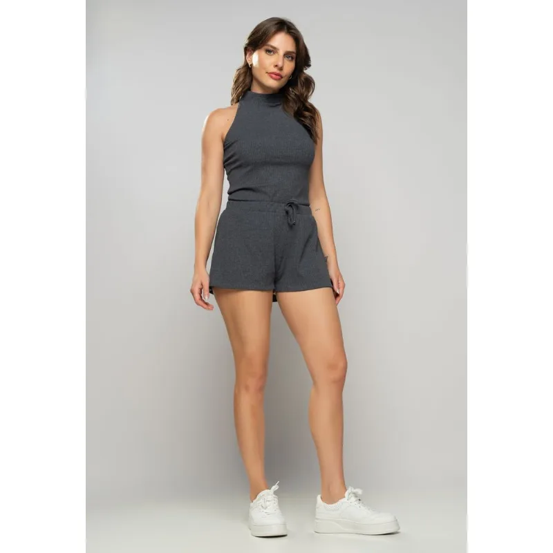 Short Comfy Godê Canelado Grafite Salvatore Tamanho M
