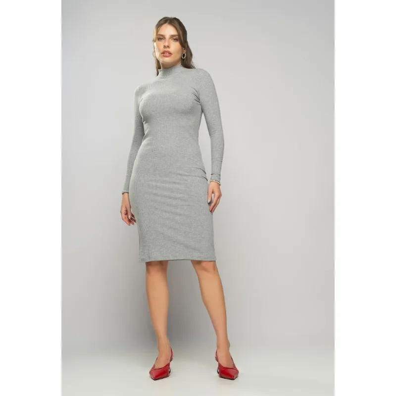 Vestido Midi Manga Longa Canelado Mescla Salvatore Tamanho M