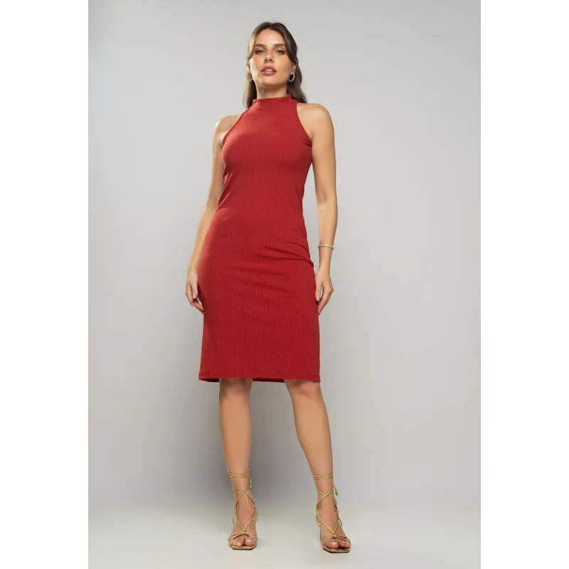 Vestido Midi Regata Cava Americana Canelado Terracota Salvatore Tamanho G