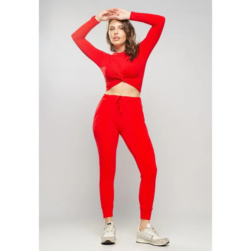 Cropped Nó Manga Longa Canelada Vermelho Salvatore Tamanho M