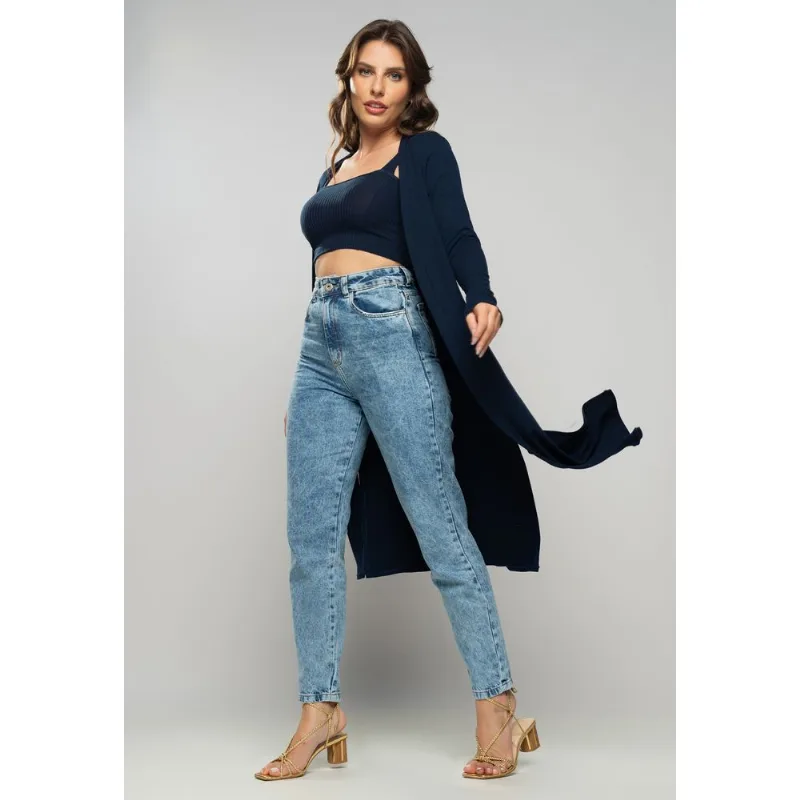 Kimono Alongado Manga Longa Canelado Azul Salvatore Tamanho P
