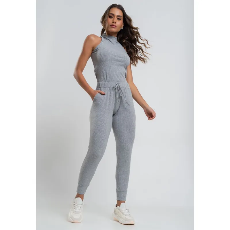 Conjunto Comfy Com Regata e Jogger Canelada Mescla Salvatore Tamanho M