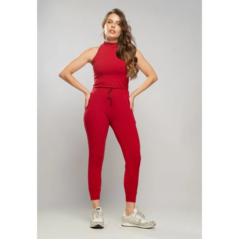 Conjunto Comfy Com Regata e Jogger Canelada Vermelho Salvatore Tamanho M