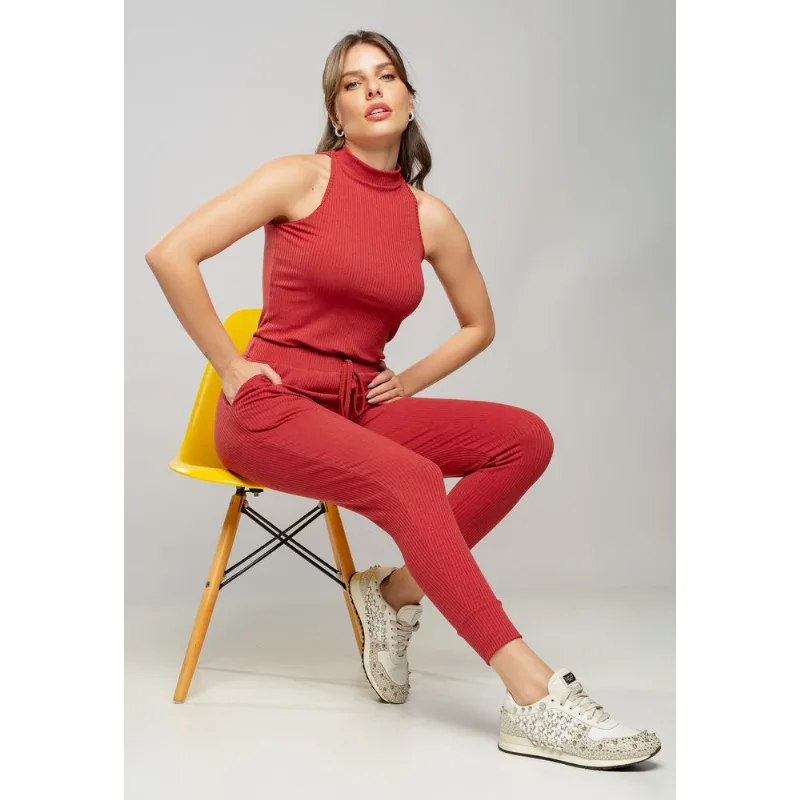 Conjunto Comfy Com Regata e Jogger Canelada Terracota Salvatore Tamanho G