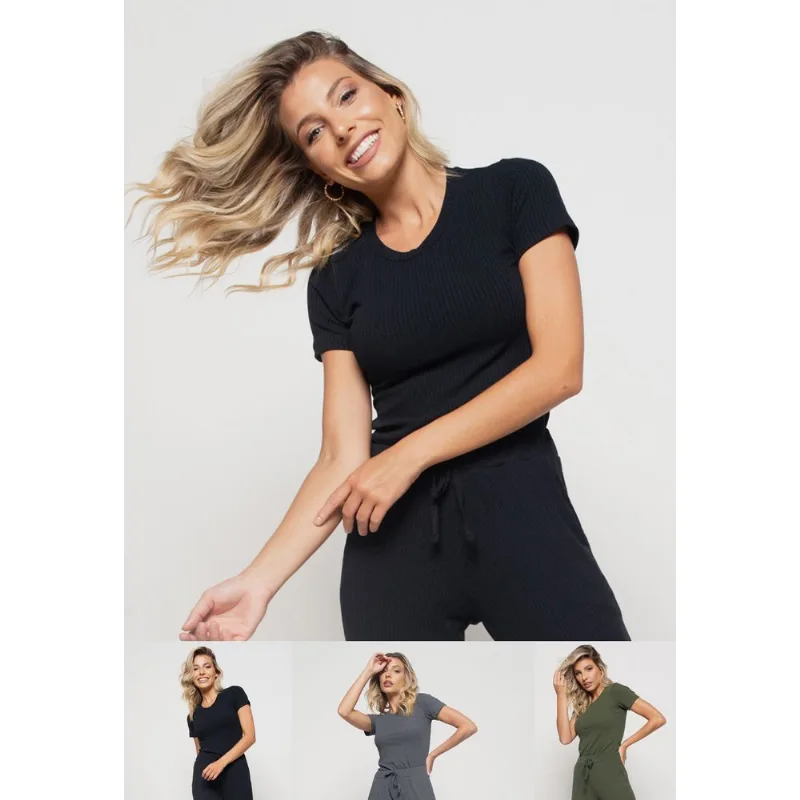Kit 3 Blusas Básicas Comfy Malha Canelada Preta, Verde e Grafite Salvatore Tamanho G